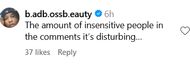 A user calls fans "insensitive" (image via @b.adb.ossb.eauty on Instagram)